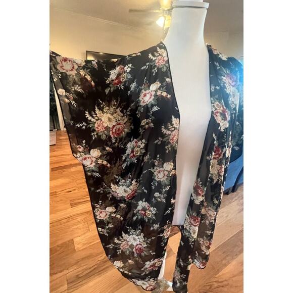 TRY THIS COVER UP BLACK SHEER FLORAL FLOWY WOMENS SIZE SMALL - Picture 3 of 7